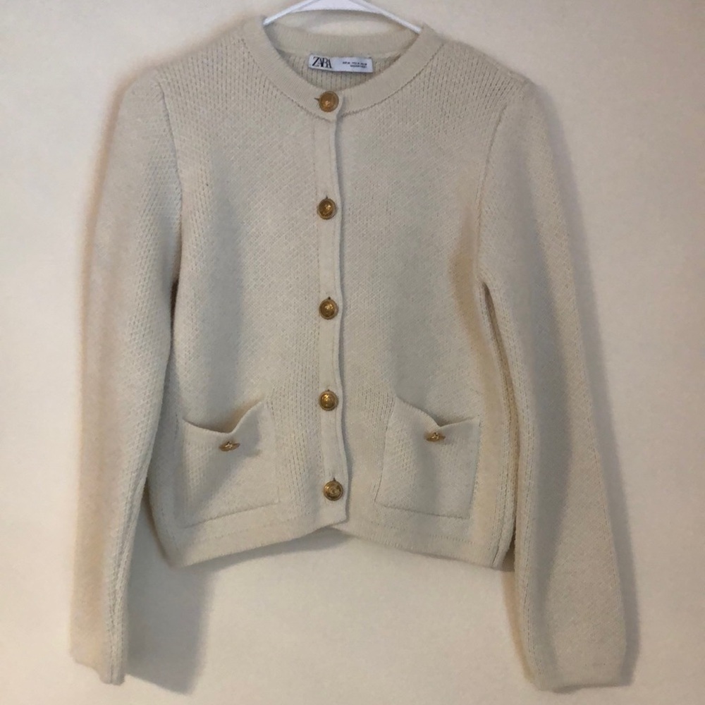 Zara Cream Button-Up Women's Sweater